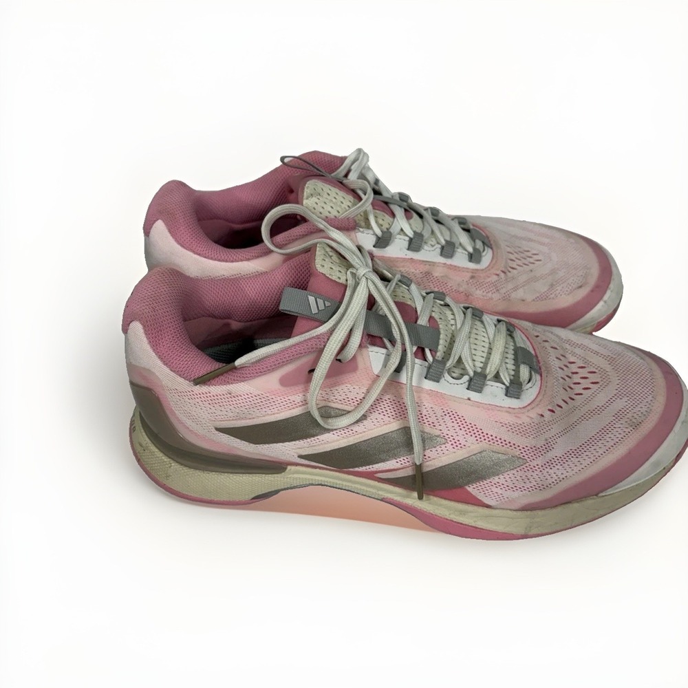 Adidas Pink Gray Running Shoes Women's Size 10 used good sneakers T7